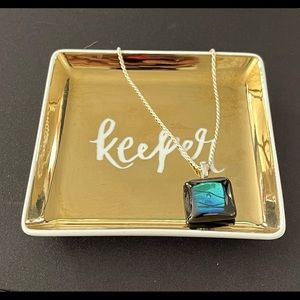 Fused Dichroic Glass Pendant with Green/Blue Hues